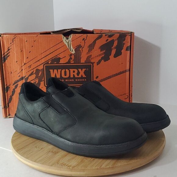 Worx by Red Wing Shoes Steel Toe Slip Resistant Black Slip On Work Shoes M 12 - Picture 1 of 14